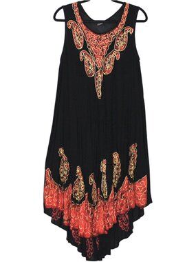 Beach Cover-Up Midi Dress One Size Flowy Dress Black Orange